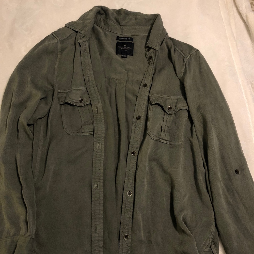 AE Boyfriend Army Green Flannel
